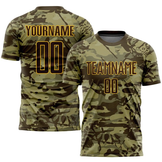 Jersey Brown-Gold Camo Salute Sublimation Soccer Custom Service Uniform To Jersey Brown-Gold Camo Salute Sublimation Soccer Custom Service Uniform To