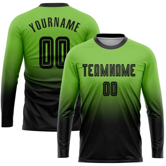 Neon Fashion Uniform Green Sleeve Sublimation Custom Long Soccer Jersey Fade Black Neon Fashion Uniform Green Sleeve Sublimation Custom Long Soccer Jersey Fade Black