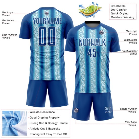 Light Custom Blue-White Ethnic Jersey Sublimation Soccer Stripes Uniform Blue Light Custom Blue-White Ethnic Jersey Sublimation Soccer Stripes Uniform Blue