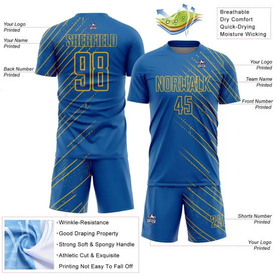 Uniform Jersey Soccer Sublimation Blue Lines Gold Custom Uniform Jersey Soccer Sublimation Blue Lines Gold Custom