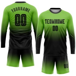 Neon Fashion Uniform Green Sleeve Sublimation Custom Long Soccer Jersey Fade Black Neon Fashion Uniform Green Sleeve Sublimation Custom Long Soccer Jersey Fade Black