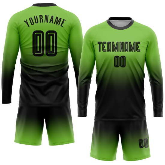 Neon Fashion Uniform Green Sleeve Sublimation Custom Long Soccer Jersey Fade Black Neon Fashion Uniform Green Sleeve Sublimation Custom Long Soccer Jersey Fade Black