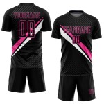 Diagonal Soccer Uniform Lines Sublimation Custom Black Jersey Pink-White Diagonal Soccer Uniform Lines Sublimation Custom Black Jersey Pink-White