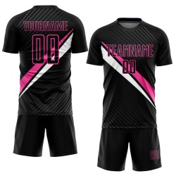 Diagonal Soccer Uniform Lines Sublimation Custom Black Jersey Pink-White Diagonal Soccer Uniform Lines Sublimation Custom Black Jersey Pink-White