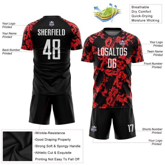 Custom Uniform Red White-Black Sublimation Jersey Soccer Custom Uniform Red White-Black Sublimation Jersey Soccer