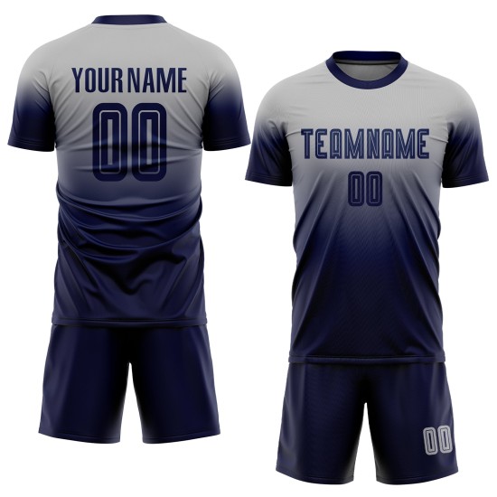 Custom Sublimation Soccer Uniform Fade Fashion Jersey Navy Gray Custom Sublimation Soccer Uniform Fade Fashion Jersey Navy Gray