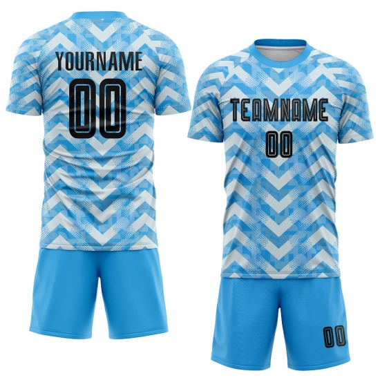Sublimation Jersey Home Soccer Uniform Blue Light Custom Black-White Sublimation Jersey Home Soccer Uniform Blue Light Custom Black-White