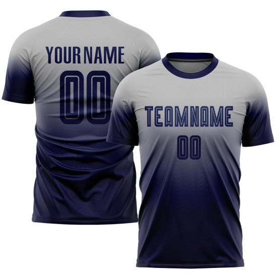Custom Sublimation Soccer Uniform Fade Fashion Jersey Navy Gray Custom Sublimation Soccer Uniform Fade Fashion Jersey Navy Gray