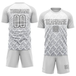 Uniform Lightning Sublimation Jersey Soccer White Gray-Black Custom Uniform Lightning Sublimation Jersey Soccer White Gray-Black Custom