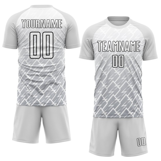 Uniform Lightning Sublimation Jersey Soccer White Gray-Black Custom Uniform Lightning Sublimation Jersey Soccer White Gray-Black Custom