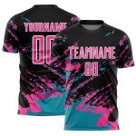 Fragment Pink-Teal Custom Black Abstract Splash Uniform Sublimation Soccer Jersey Art Fragment Pink-Teal Custom Black Abstract Splash Uniform Sublimation Soccer Jersey Art