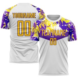 Uniform Custom Sublimation Soccer White Gold-Purple Jersey
