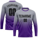 Long Sleeve Fade Soccer Gray Custom Black-Purple Sublimation Fashion Jersey Uniform Long Sleeve Fade Soccer Gray Custom Black-Purple Sublimation Fashion Jersey Uniform