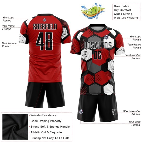 Jersey Custom Soccer Uniform Sublimation Red Black-White Jersey Custom Soccer Uniform Sublimation Red Black-White