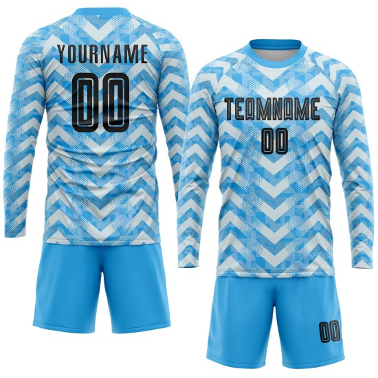 Sublimation Jersey Home Soccer Uniform Blue Light Custom Black-White Sublimation Jersey Home Soccer Uniform Blue Light Custom Black-White