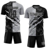 Graffiti Pattern Scratch Uniform Black-Gray Custom Soccer Jersey Sublimation Graffiti Pattern Scratch Uniform Black-Gray Custom Soccer Jersey Sublimation