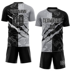 Graffiti Pattern Scratch Uniform Black-Gray Custom Soccer Jersey Sublimation Graffiti Pattern Scratch Uniform Black-Gray Custom Soccer Jersey Sublimation