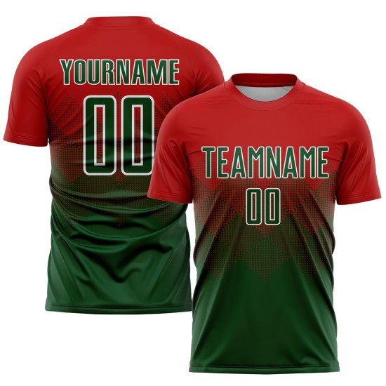 Green-White Red Soccer Custom Uniform Sublimation Jersey Green-White Red Soccer Custom Uniform Sublimation Jersey