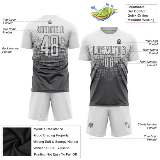 Steel Gray Soccer Custom Uniform Jersey Sublimation White Steel Gray Soccer Custom Uniform Jersey Sublimation White