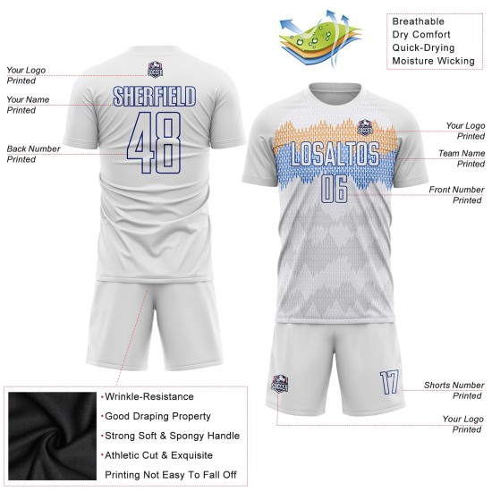 Sublimation Custom Royal White Soccer Uniform Jersey Sublimation Custom Royal White Soccer Uniform Jersey