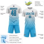 Gradient Blue-Black Sublimation Sky Soccer White Uniform Jersey Line Custom Gradient Blue-Black Sublimation Sky Soccer White Uniform Jersey Line Custom