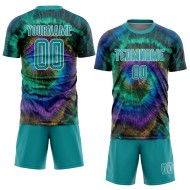 Dye Uniform Tie Sublimation Teal-White Soccer Custom Jersey Dye Uniform Tie Sublimation Teal-White Soccer Custom Jersey