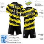 Custom Light Splash Yellow-White Soccer Jersey Black Sublimation Uniform Custom Light Splash Yellow-White Soccer Jersey Black Sublimation Uniform