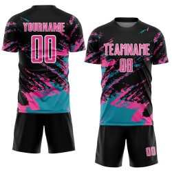 Fragment Pink-Teal Custom Black Abstract Splash Uniform Sublimation Soccer Jersey Art Fragment Pink-Teal Custom Black Abstract Splash Uniform Sublimation Soccer Jersey Art