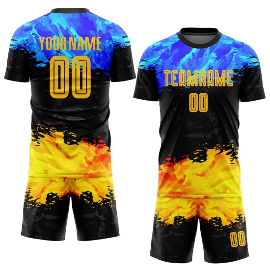 Sublimation Uniform Gold-Royal Jersey Soccer Custom Figure Sublimation Uniform Gold-Royal Jersey Soccer Custom Figure
