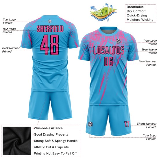Jersey Pink-Black Sublimation Sky Blue Custom Uniform Soccer Jersey Pink-Black Sublimation Sky Blue Custom Uniform Soccer