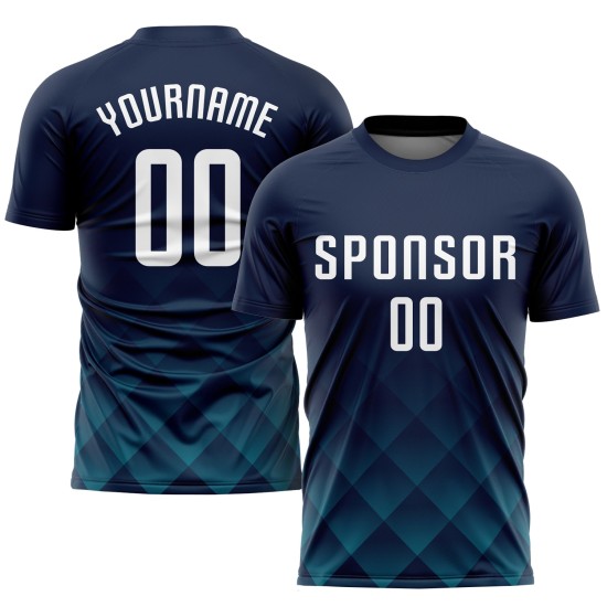 Jersey Navy Custom Soccer White-Teal Uniform Sublimation Jersey Navy Custom Soccer White-Teal Uniform Sublimation