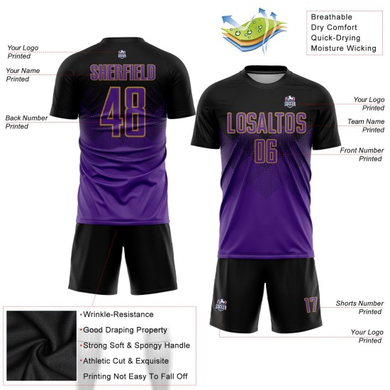 Black Uniform Sublimation Gold Custom Purple-Old Jersey Soccer Black Uniform Sublimation Gold Custom Purple-Old Jersey Soccer