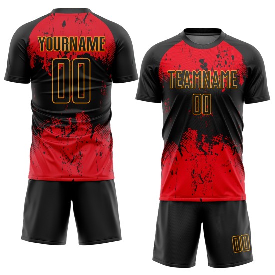 Red-Gold Custom Jersey Sublimation Soccer Uniform Black Red-Gold Custom Jersey Sublimation Soccer Uniform Black