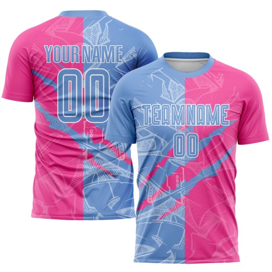 Pattern Sublimation Light Blue-Pink Uniform Graffiti Scratch Jersey Custom Soccer Pattern Sublimation Light Blue-Pink Uniform Graffiti Scratch Jersey Custom Soccer